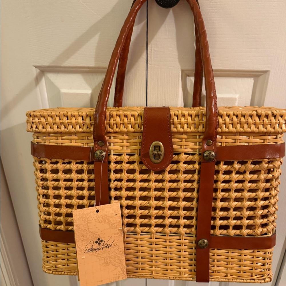 Patricia Nash Tan and Brown Woven Tote with Leather Handles